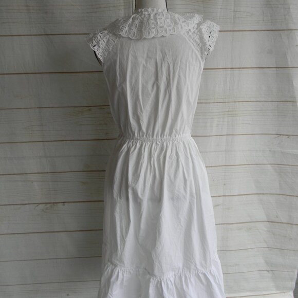 SANDRO COTTON EYELET LACE RUFFLE PEASANT BOHO DRESS SZ 38 US 6 - Picture 4 of 6